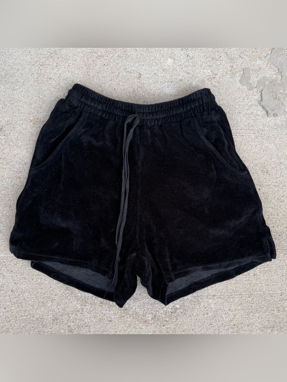 STARKx Black Velour Lounge Shorts Size XS Drawstring Pockets